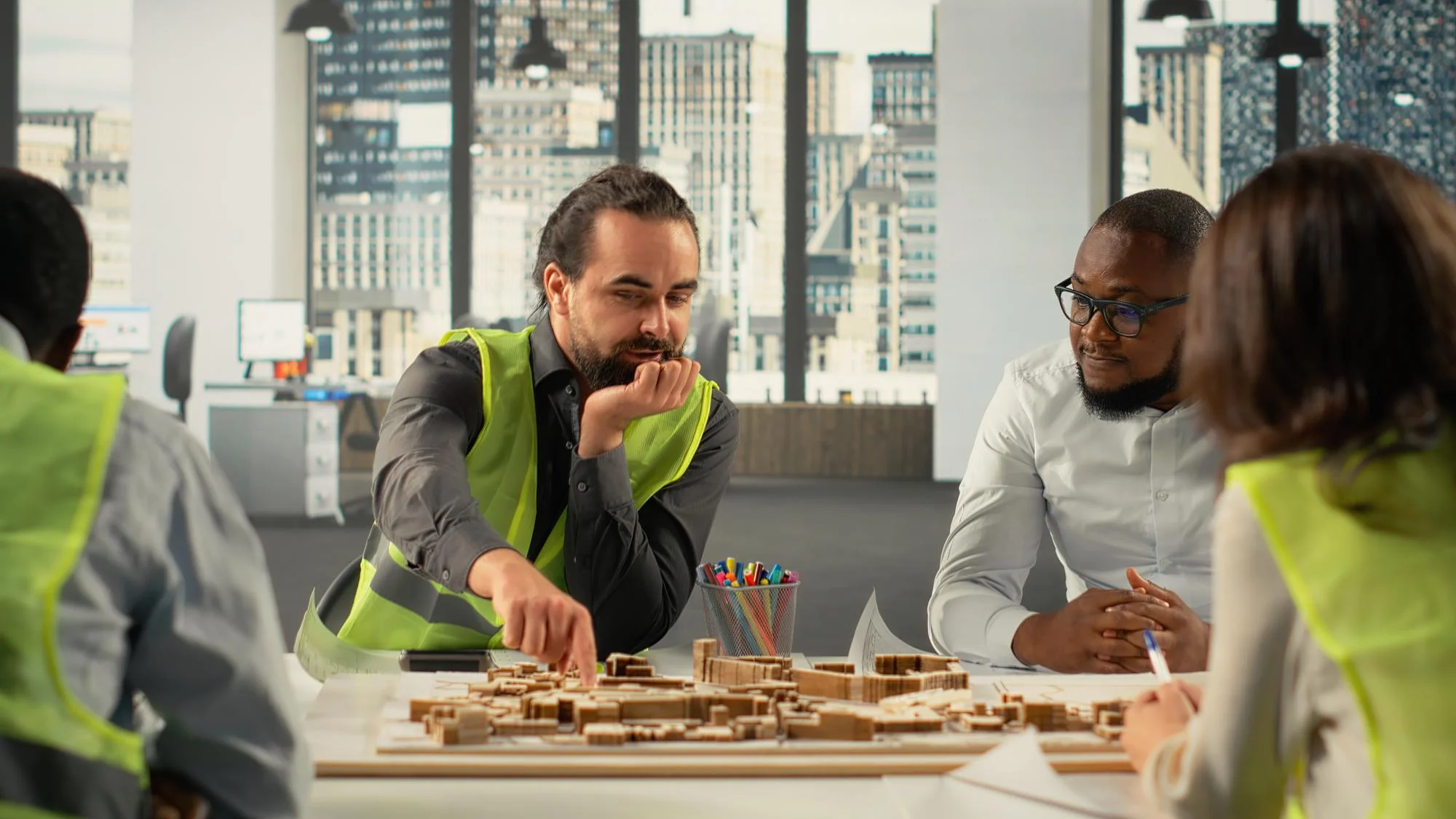 Architects working on a real estate project plan.