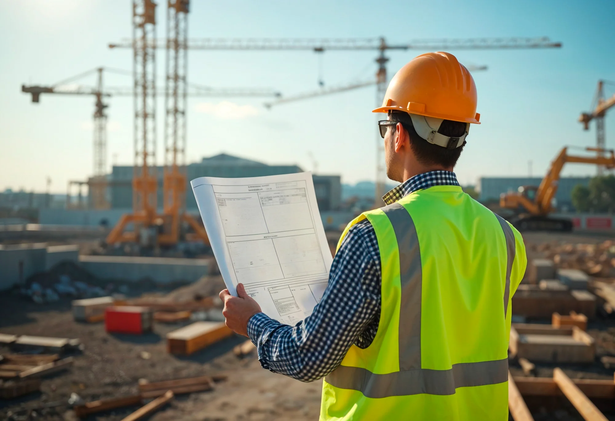 Civil engineer inspecting construction progress onsite.