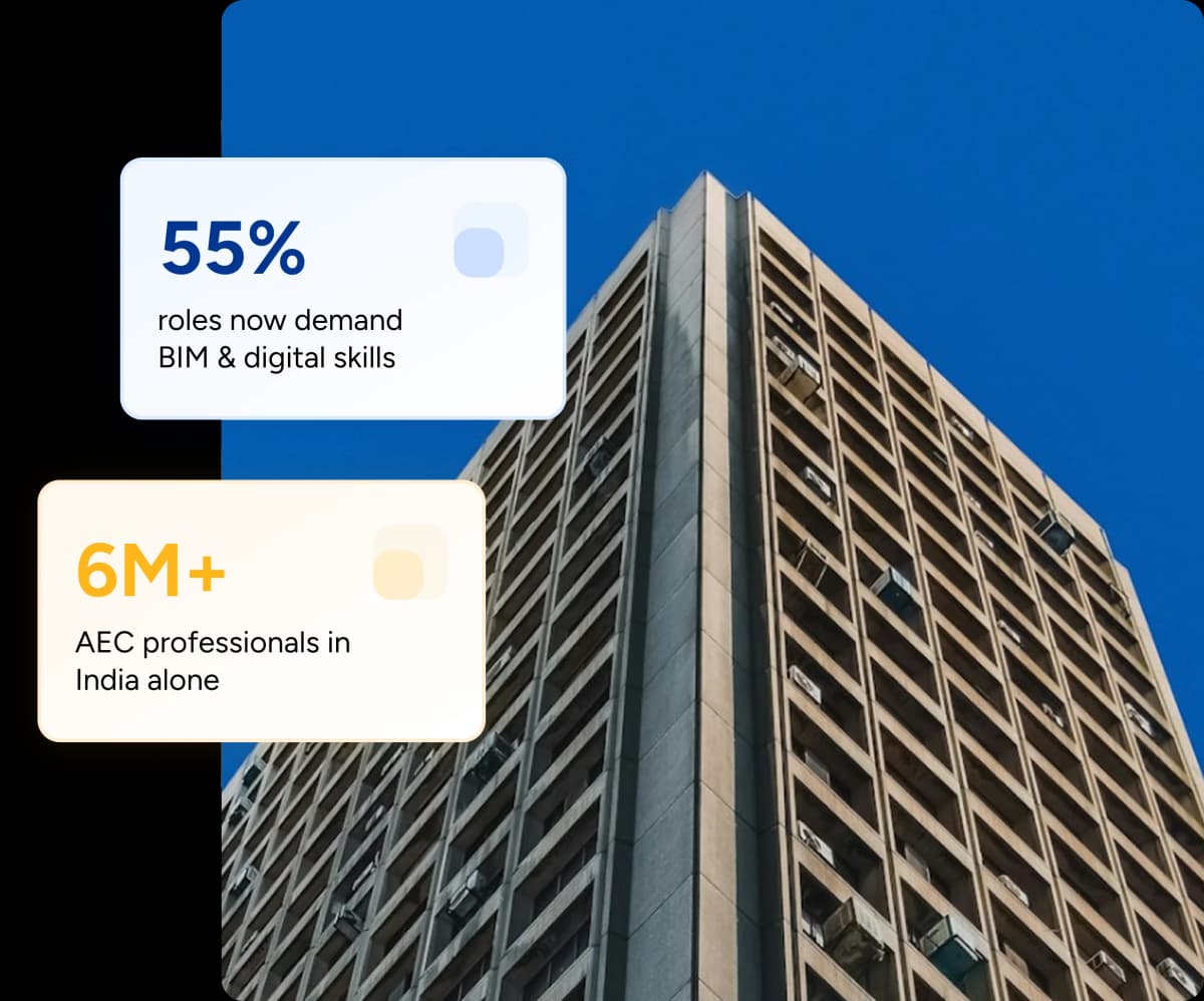 Modern building architecture with statistics
