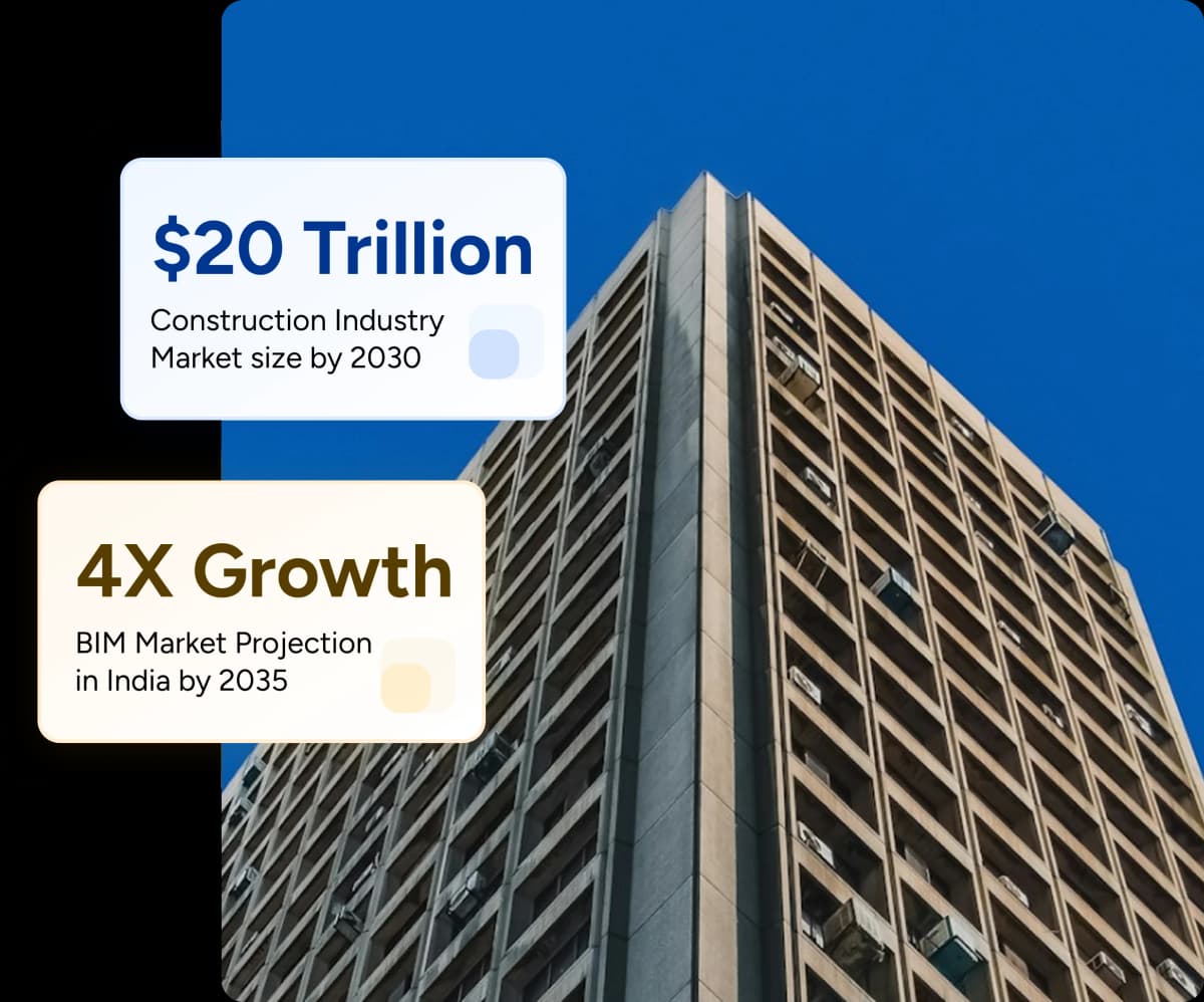 Modern building architecture with statistics