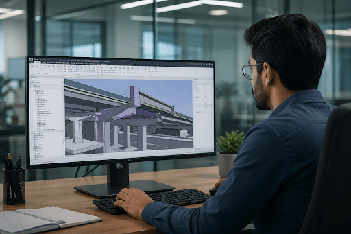 BIM specialist working on infrastructure model.