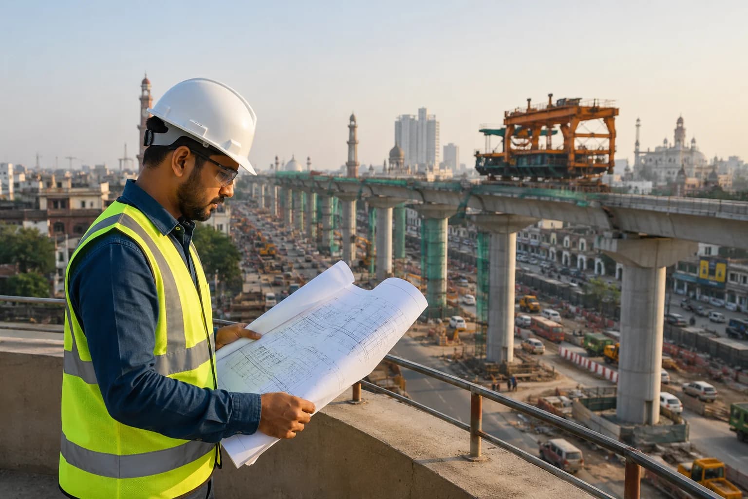 Civil engineer at an infrastructure construction site.